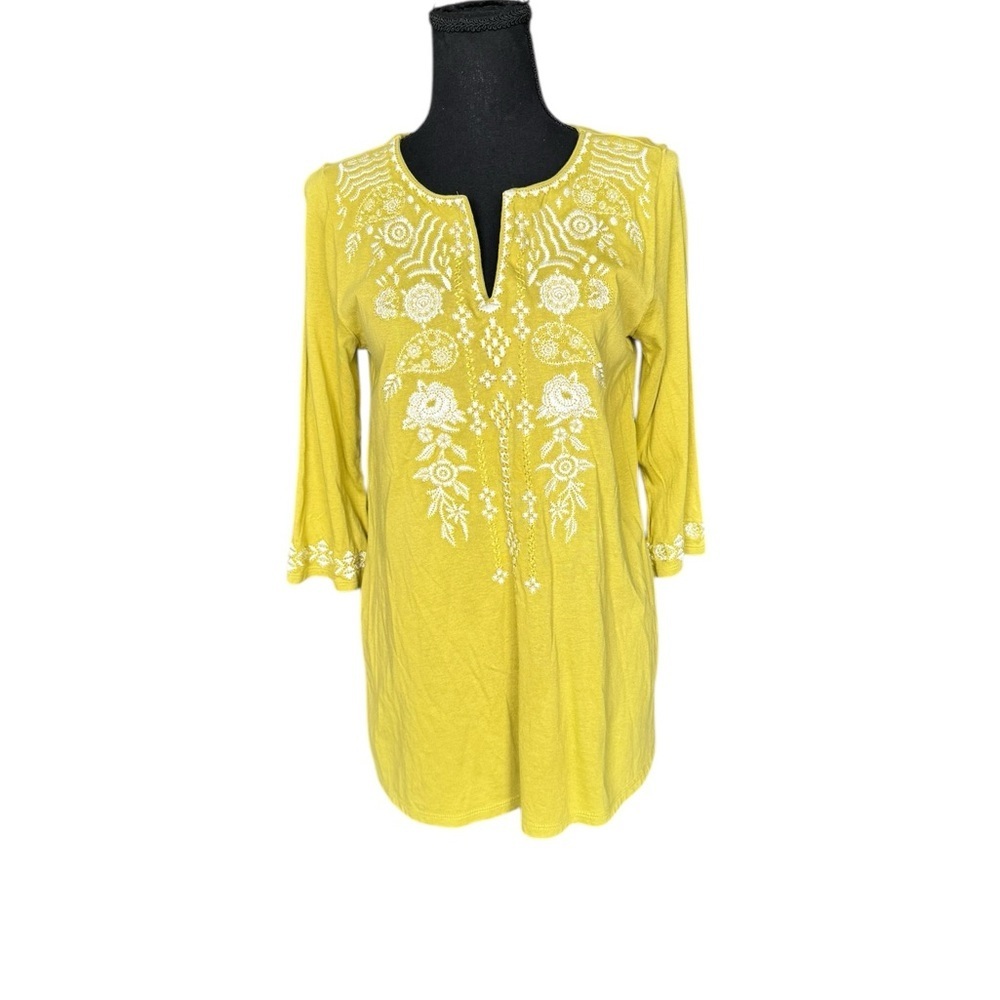 J.Jill Yellow Embroidered Tunic Top XS Boho Coastal Chic Cotton G246